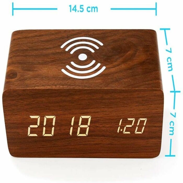 Killer Deals LED Digital Wooden Alarm Clock Wireless Charger Pad - Image 2