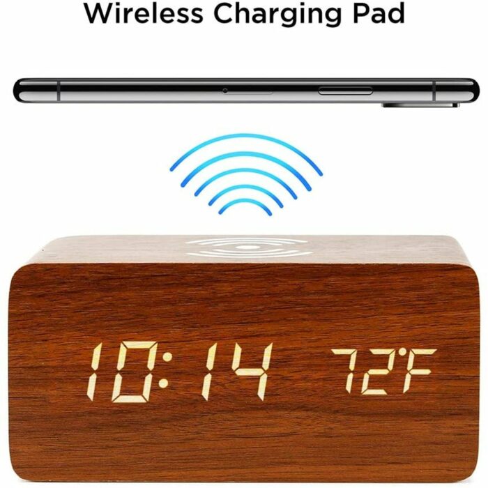 Killer Deals LED Digital Wooden Alarm Clock Wireless Charger Pad - Image 3