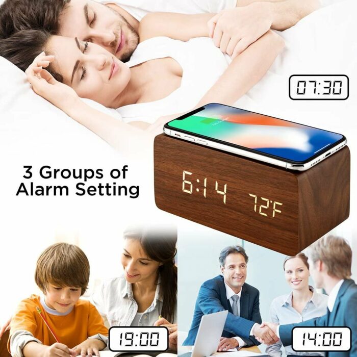 Killer Deals LED Digital Wooden Alarm Clock Wireless Charger Pad - Image 4
