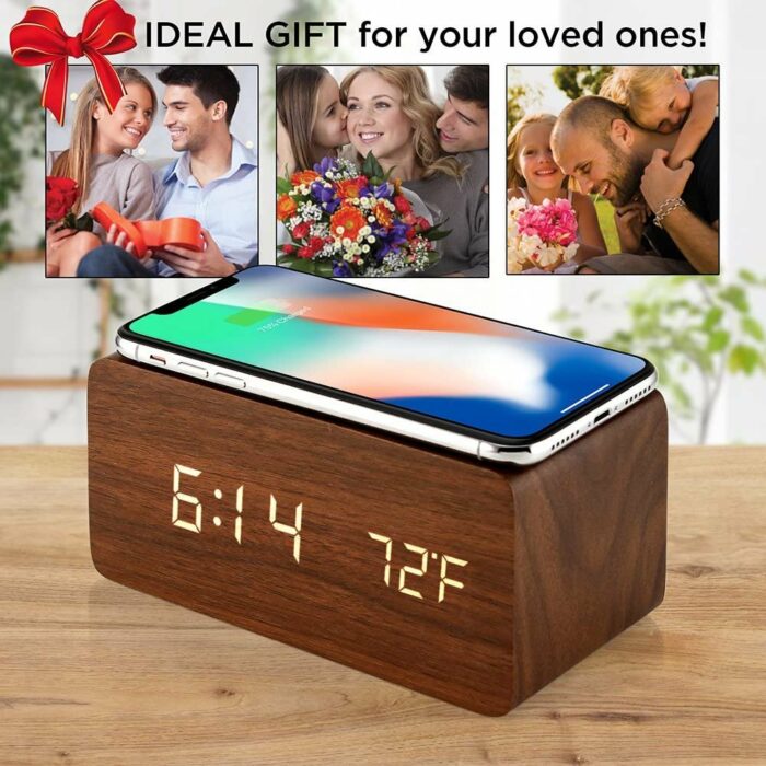 Killer Deals LED Digital Wooden Alarm Clock Wireless Charger Pad - Image 5