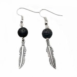 Killer Deals feather leaf charm lava stone essential oil diffuser aromatherapy earrings