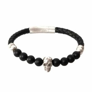 10347-700×700-1 Killer Deals Cruelty-Free Vegan Leather Skull Charm Beaded Bracelet- S/M
