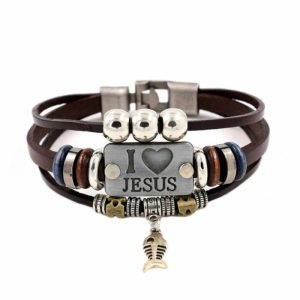 10705-700×700-1 Killer Deals I Love Jesus Charm Unisex Steel & Leather Bracelet- M/L