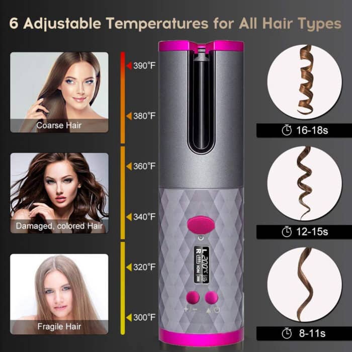 Killer Deals Rechargeable Wireless Safe Automatic Ceramic Hair Curling Iron - Grey - Image 4