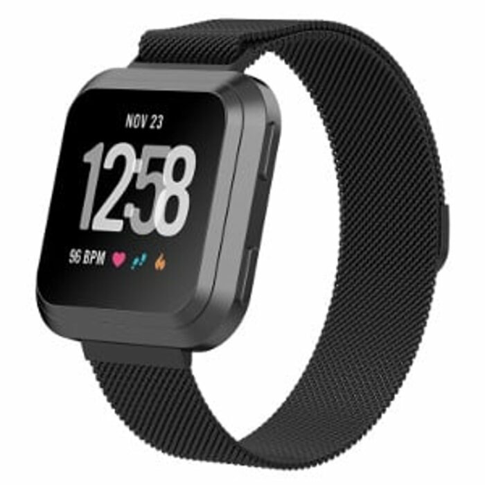 Killer Deals Fitbit Versa/Versa 2 Stainless-Steel Meshy Milanese Strap - Black (M-L) - Image 2