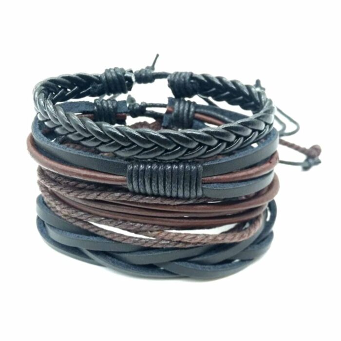 Killer Deals Handmade Layered Rope Chain Vegan PU Leather Bracelet- L/XL