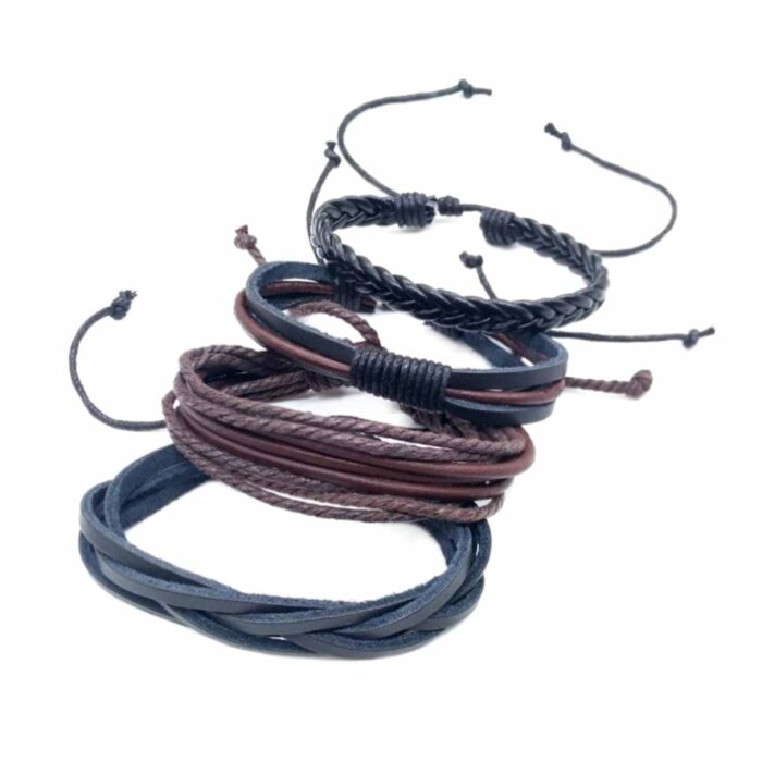 Killer Deals Handmade Layered Rope Chain Vegan PU Leather Bracelet- L/XL - Image 3