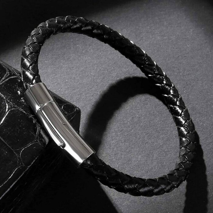 Killer Deals Minimalist Vegan PU Leather & Stainless Steel Bracelet- M/L - Image 3