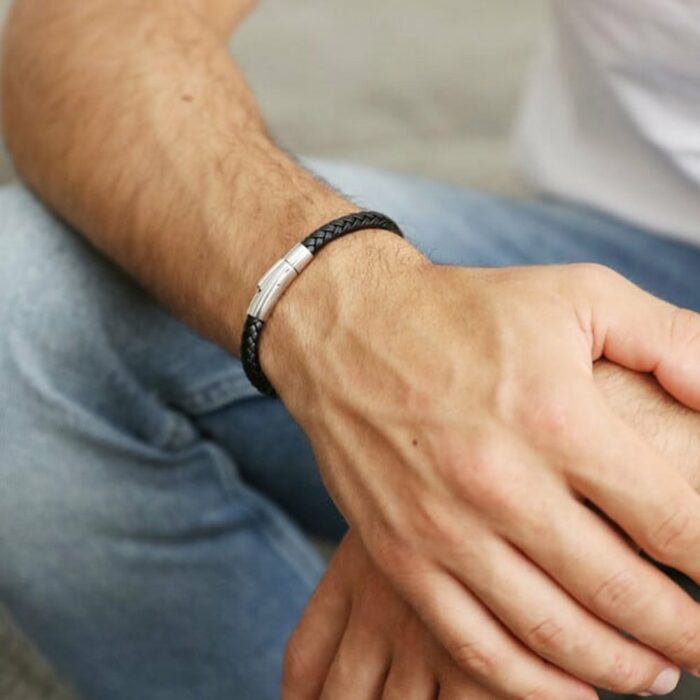 Killer Deals Minimalist Vegan PU Leather & Stainless Steel Bracelet- M/L - Image 4