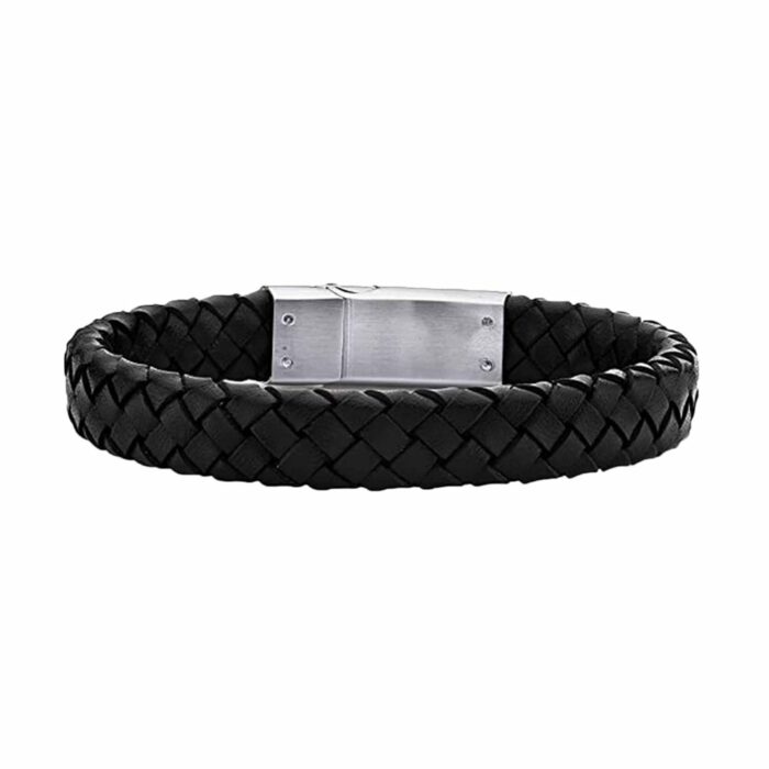 Killer Deals Braided Black Vegan PU Leather & Stainless Steel Bracelet- M/L - Image 2