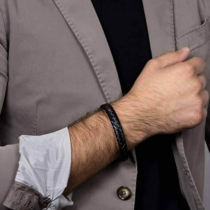 Killer Deals Braided Black Vegan PU Leather & Stainless Steel Bracelet- M/L - Image 3
