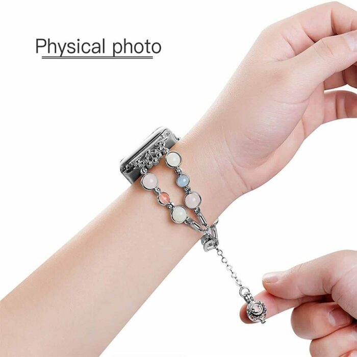 Killer Deals 42/44/45/49mm Apple Watch luminous beaded pearl strap - Silver - Image 2
