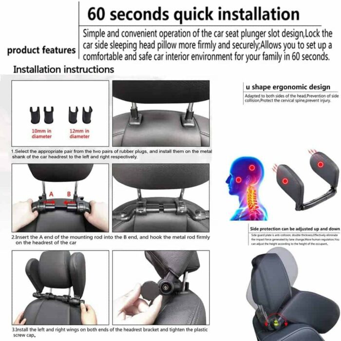 Killer Deals Car Memory Foam PU Leather Side Neck Support Cushion Headrest - Image 6