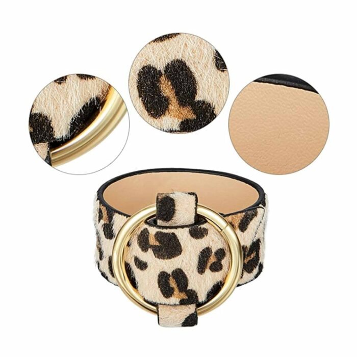 Killer Deals Brass Tube Multi PU Leather Cuff Bracelet- Leopard (x5) - Image 3