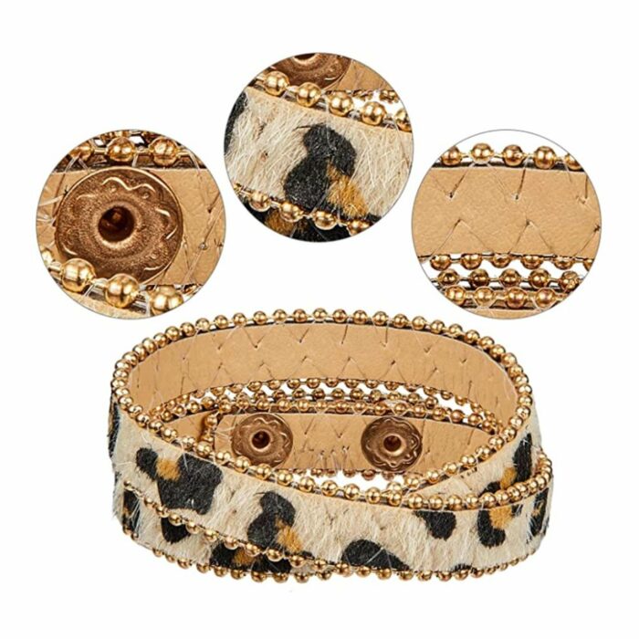Killer Deals Brass Tube Multi PU Leather Cuff Bracelet- Leopard (x5) - Image 4