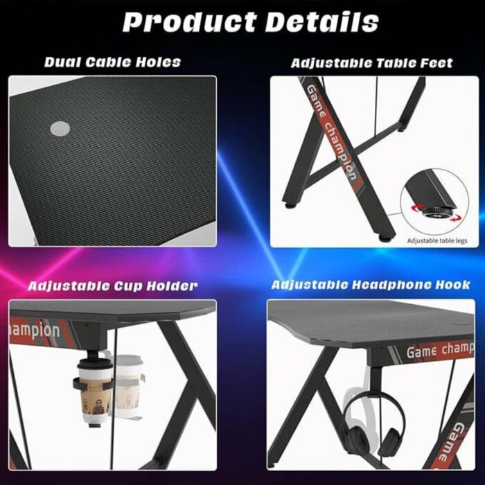 Killer Deals Ergonomic Legend Gaming Desk w/ Cup Holder & Headphone Rack - Image 5