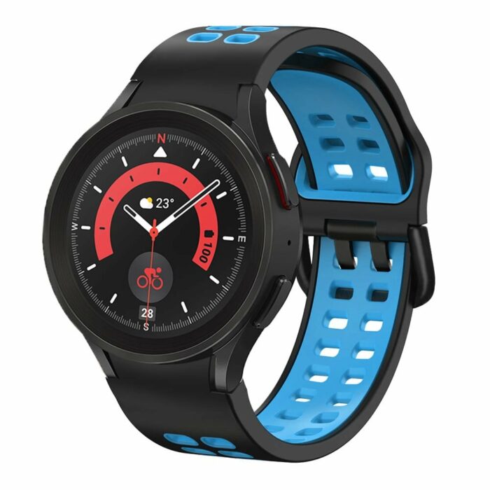 Killer Deals Perforated Silicone Strap for Samsung Galaxy Watch 4- Black & Blue - Image 2