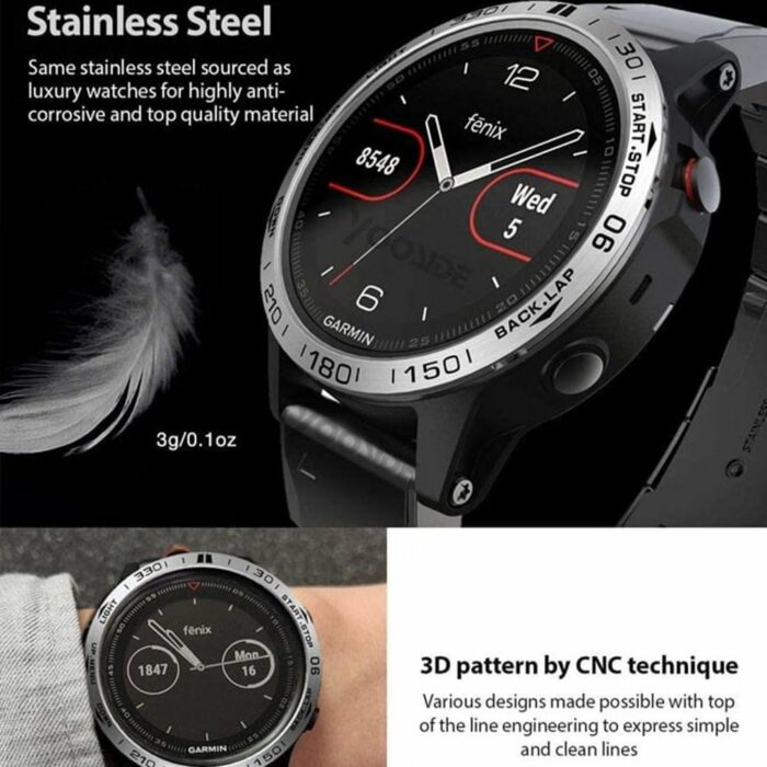 Killer Deals Adhesive Protective Anti-Scratch Bezel for Garmin Fenix 5S- Silver (End of Range) - Image 4