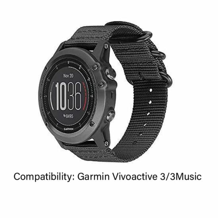 Killer Deals 20mm Replacement Nylon Strap for Garmin Vivoactive 3- Black - Image 3
