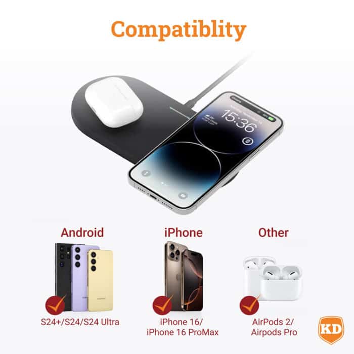 Killer Deals 15W 2-in-1 Phone Watch Fast Charging Dock Qi Wireless Charger - Image 9