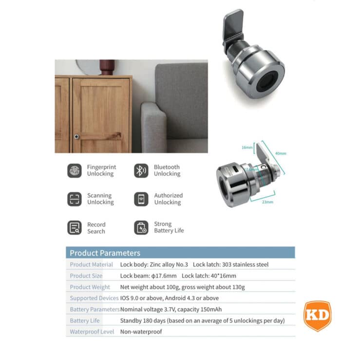 Killer Deals Rechargeable Fingerprint Smart Lock for Drawer Cabinet Home Office - Image 10