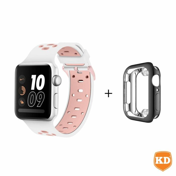 Killer Deals 44mm Apple Watch silicone strap (White + R.gold/S-M) + TPU case combo