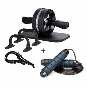 Killer Deals 6-in-1 Home Fitness Kit- Ab Roller/Skipping/Resistance Combo- Black