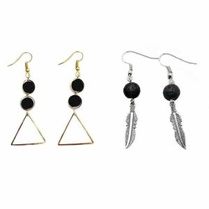Killer Deals Feather/Triangle Lava Stone Diffuser/Aromatherapy Earrings Combo