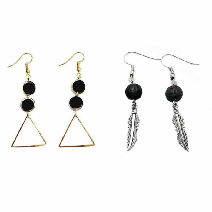 Killer Deals Feather/Triangle Lava Stone Diffuser/Aromatherapy Earrings Combo