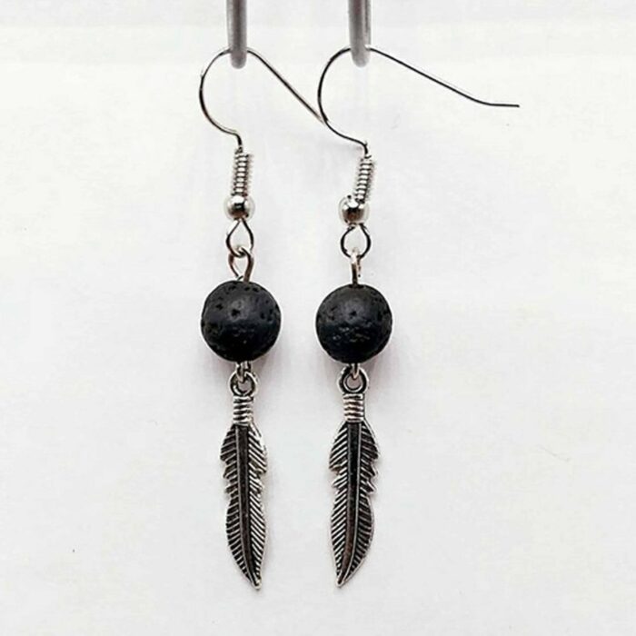 Killer Deals Feather/Triangle Lava Stone Diffuser/Aromatherapy Earrings Combo - Image 2