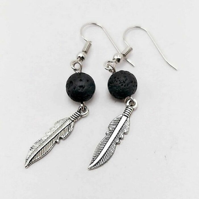 Killer Deals Feather/Triangle Lava Stone Diffuser/Aromatherapy Earrings Combo - Image 3