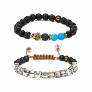 Killer Deals Oil Diffuser Lava Stone Bracelet Combo- Blue Agate + Rainbow Aura